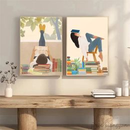 Funny Life Modern Creative Pictures Good Read Girl Books Wall Art Canvas Painting Nordic Posters and Print for Living Room Decor