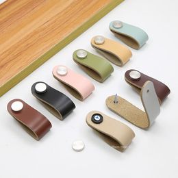 Nordic Soft Leather Drawer Handles Colorful Cabinet Door Knob Wardrobe Cupboard Door Pulls Furniture Door Hardware Cabinet Knobs