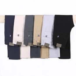 6 Colours Casual Pants Men Autumn Business Fashion Elastic Straigh Trousers Male Brand Grey White Khaki 240411