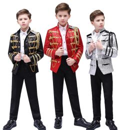 Trousers Children Sequined Tassel European Suit Set Flower Boy Army Dress Stage Show Palace Prince Performance Clothes Kids Blazer Pants