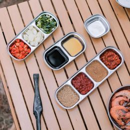 Plates 1/2/3/4-grid Divided Sauce Plate 304 Stainless Steel Compartment Condiment Flavor Corrosion Resistant For Camping Picnic