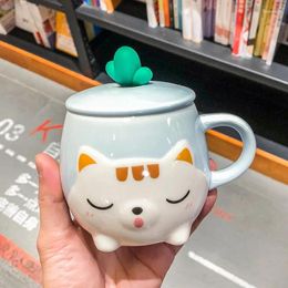Mugs Cute Cartoon Ceramic Water Cup Girl Heart Student Trend With Lid Creative Office Mug