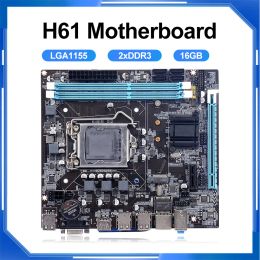 Motherboards H61 Computer Motherboard 16GB LGA1155 Socket 2 X DDR3 Support NVME M.2 And WIFI Bluetooth Ports Desktop Computer Motherboard