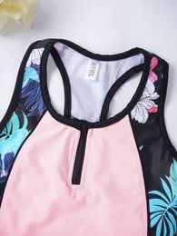 Kids Girls Tankini Set 3 Pieces Floral Print Racerback Tank Tops with Boyshort Bottoms Summer Beach Sport Swimwear Bathing Suit