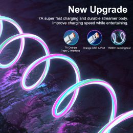 MVQF New 120W 7A Flow Luminous USB Type C Cable for Huawei P50 Honour Fast Charging USB C Charger Data Cable for Xiaomi Samsung