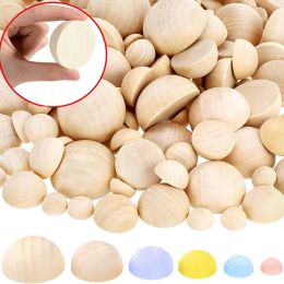 2-100Pcs DIY Natural Half Wooden Beads Split Wood Balls Unfinished Half Wood Balls for DIY Craft Kids Arts Home Decor 12-40MM