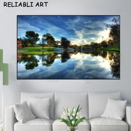 Modern Waterfall and Lake Landscape Canvas Painting Poster and Prints Wall Art Pictures For Living Room Home Decor No Frame