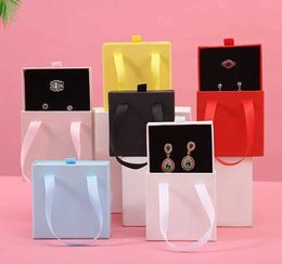 Jewellery Boxes Kraft paper drawer Jewellery packaging box new gift box with ribbon handle earrings rings pendants Jewellery box portable trolley box