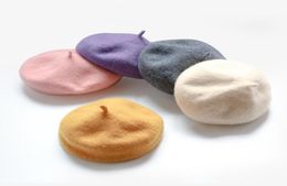 Caps Hats Spring Autumn Winter Girls Warm Woollen Beret Kids Solid Colour Cute Children Allmatch4123165