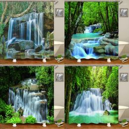 Shower Curtains Forest Waterfall Landscape Natural Scenery Printing Fabric Bathroom Curtain Waterproof Polyester Home Decoration