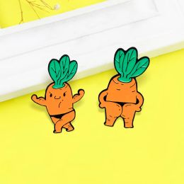 Cute Orange Carrot Master Brooches Bodybuilding Carrot Man Bikini Radish Enamel Pins Badge Brooch For Women Wholesale Jewellery