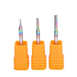 1piece 3.175mm 4mm 6mm Two Flutes Straight Slot Colourful Coated End Milling Cutter For Wood CNC Engraving Carbide Endmills