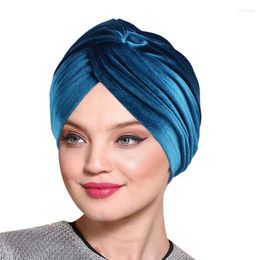 Ethnic Clothing Women Double Layer Satin Linning Stretch Turban Hat Cross Ruffle Chemo Sleep Cap Twist Bandanas Muslim Hijab Headscarf India