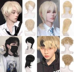 Hair Synthetic Wigs Cosplay Short Curly Male Wig Black White Yellow Half Cosplay Anime Costume Halloween Wigs Synthetic Hair with 9441462