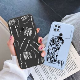 Funny Skull Line Art Cover For Poco C40 PocoC40 C 40 Phone Case Soft TPU Bumper Capa Vintage Geometry Coque For Xiaomi Poco C40