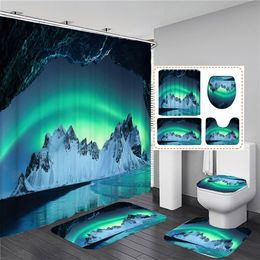 Night Starry sky Aurora Scenery Printed Waterproof Shower Curtain Bathroom Curtains Set Non-Slip Rug Toilet Lid Cover Floor Mat