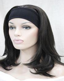 charming beautiful new sell women 34 wig with headband dark brown long straight wavy end half wig synthetic83564249652984