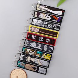 Japanese Anime Key Tag Cool Characters Embroidery Jet Tag Motorcycles Cars Keychains Decorative Key Rings Accessories