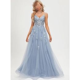 A-line Prom Evening Woman Tulle V-neck Long Elegant Formal Ocn Dresses 2024 Sleeveless Party Tail Gown