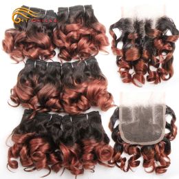 Ombre Curly Hair Bundles With Closure Brazilian Hair Weave Bundles With Closure 1B/27/4/30/33/99J Colored Bundles With Lace Clos