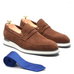 Casual Shoes XEBOS Luxury Men's Penny Loafers Cow Suede Leather Brown Slip-On Sneakers For Party Office Work Mocassin Homme