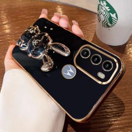 Motog60 Luxury Rabbit Holder Case For Motorola Moto G60 G30 G20 G10 G50 4g 5g G52 G9 G8 E6 E7 Plus Plating Silicone Stand Cover