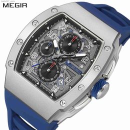 Wristwatches MEGIR Blue Luxury Sports Mens Steel Shell Waterproof Luminous Military Quartz Time Code Watch Large dial Automatic Date Reloj Hombre