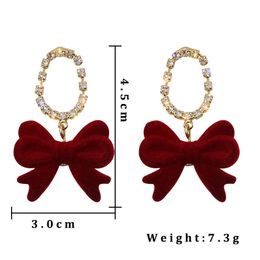 Sweet Bow Knot Drop Earrings for Women Black Red Velvet Cloth Jewelry Trendy Crystal Hollow Out Geometry Oval Dangle Earrings