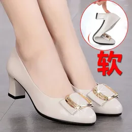 Dress Shoes Black Soft Low Heels PU Leather Works High Quality Square Heel Lady Cool Fashion Elegant Spring Autumn Versatile