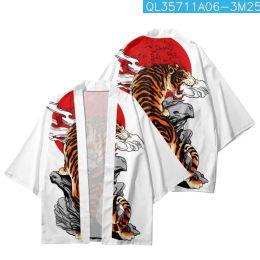 Chinese Style Tiger Print Kimono Streetwear Men Women Cardigan Yukata Harajuku Japanese Samurai Robe Clothes 2022 Summer Haori