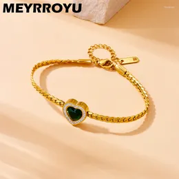 Link Bracelets MEYRROYU Gold Colour 316L Stainless Steel Braided Shape Bangle Grace Heart Crystal Inlay Small Fresh Simple Hand Chain For