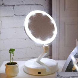 Compact Mirrors Portable Led Lighted Makeup Mirror Vanity Make Up Pocket Cosmetic Hand 10X Magnifying Glasses New7721298 Drop Delivery Ot4Cl