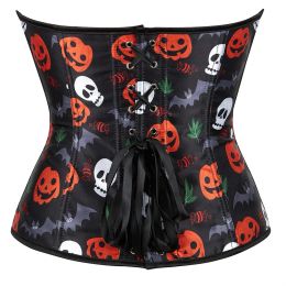 Women Corsets Plus Size Bustier Pumpkin Skull Print Bustiers Burlesque Corset Halloween Costumes Vintage Sexy Korsett