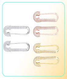 Moonmory France 100 925 Sterling Silver Safety Pin Earring Three Colour Style One Side Zircon Right Left 2106162105323