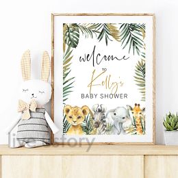 Personalized Baby Shower Welcome Sign Art Print Jungle Animal Baby Shower Poster Boho Style Canvas Painting Bridal Shower Decor