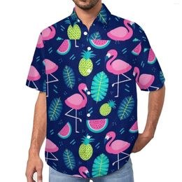 Men's Casual Shirts Summer Flamingo Loose Shirt Male Beach Cute Leaves Print Hawaiian Custom Short Sleeve Vintage Oversized Blouses
