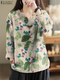 Women's Blouses Shirts ZANZEA Women Fashion Tops Spring Floral Printed Blouse V Neck Long Sleeve Shirt Holiday Work Blusas Tunic Loose Chemise 240411