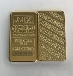 10 pcs Non magnetic Johnson Matthey silver gold plated bar 50 mm x 28 mm 1 OZ JM coin decoration bar with different laser serial n9510256