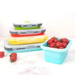 Dinnerware Foldable Silicone Lunch Box With Sealed Lid Portable Lightweight Containers For Camping Hiking Multipurpose Lonchera