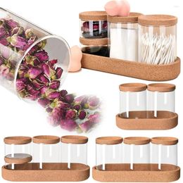 Storage Boxes Glass Jar Set With Lid And Tray Cosmetics Makeup Removal Cotton Canister Coffee Bean Sweet Candy Dried Fruit Tea Tank