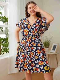 Basic Casual Dresses Large Size Elegant Womens Dresses for Party 2024 Casual Floral Print Summer Short Sleeve Dress Plus Size Clothing 3XL 4XL L49