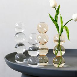 Vase Plant Pots Ornament Three-Balls Transparent Multicolor In Wind Nordic Three Balls Home Living Room Decor Glass Bottles