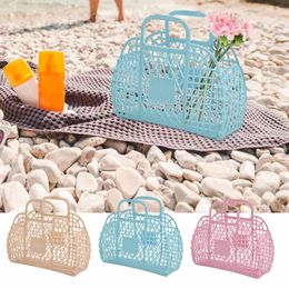 Jelly Tote Large-capacity Hollow Jelly Beach Basket Reusable Bright Jelly Bag Portable Tote Purse For Kids Storage Basket Supply