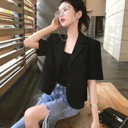 Women's Suits Black Blazers Summer Short Sleeve Blazer Thin Blouse Single-breasted Jacket Korean Fashion Suit Tops Women Clothing Nerw