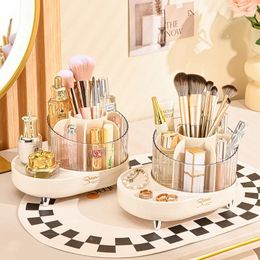 Storage Boxes Rotating Desktop Cosmetic Brush Bucket Divided Dressing Table Skincare Rack Makeup Organiser