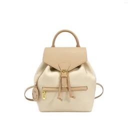 School Bags White Minimalist And High-end Large Capacity Female Backpack Apricot Trend Fashionable Soft Leather College Style