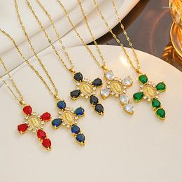 Chains Women Titanium Steel Zircon Cross Pendant Creative Personalised Virgin Necklace Female Clavicle Chain Birthday Gift Party