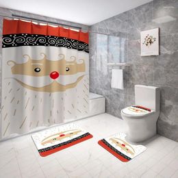 Shower Curtains Merry Christmas Curtain Set Bath Mats Rugs Santa Claus Bathroom With Hooks Toilet Cover Mat Festival Decoration