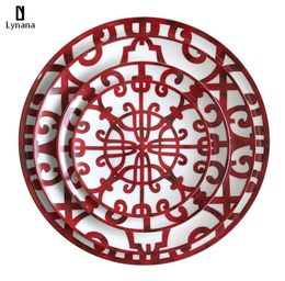 Ceramic Plate HandPainted Red Art Creative Round Ins Style Tableware H Dinner Plates Set Charger Plates for Wedding Pasta1173551