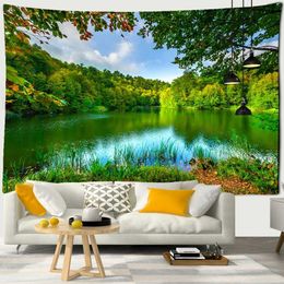 Tapestry Tapestries Landscape Mountain 3D Water Print Green Plant Tree Natural Scenery Wall Hanging Home Living Room Dorm Bedroom Decor R0411 1